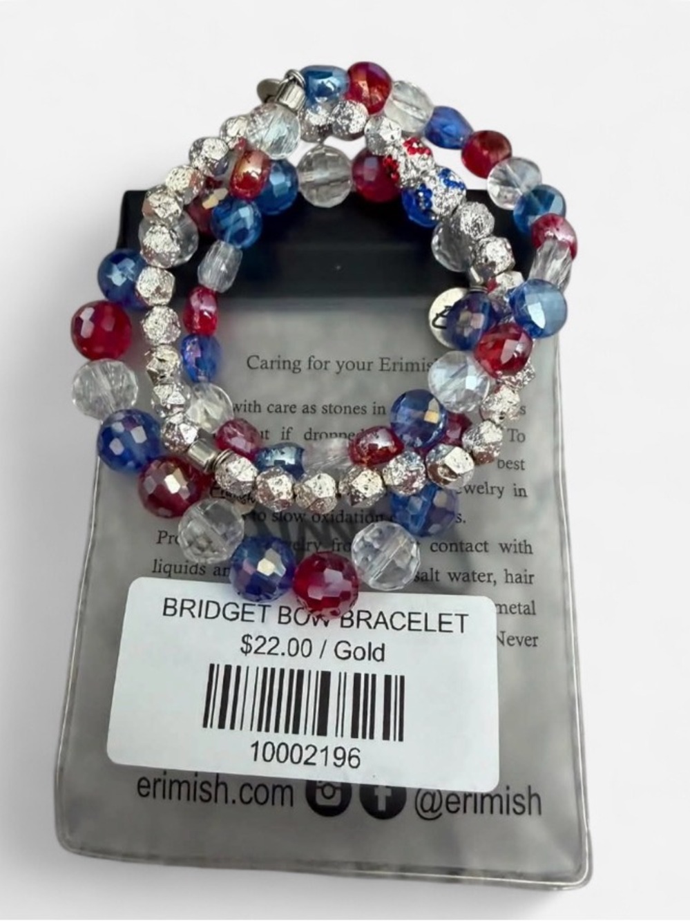 Erimish Red Blue Clear Beaded Coil Bracelet